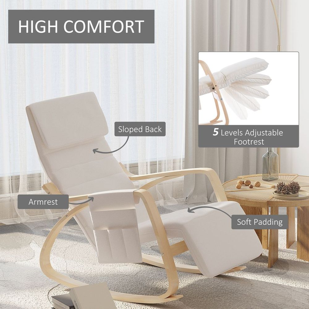 Rocking Chair Recliner Armchair with Adjustable Footrest, Cream White S0671157130