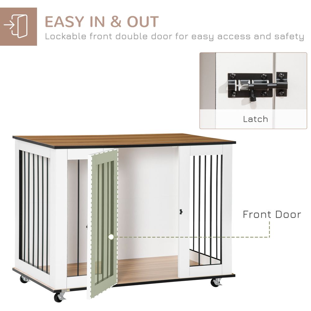 Dog Crate Furniture End Table w/ Lockable Door, for Large Dogs - White Pawhut S0671081184