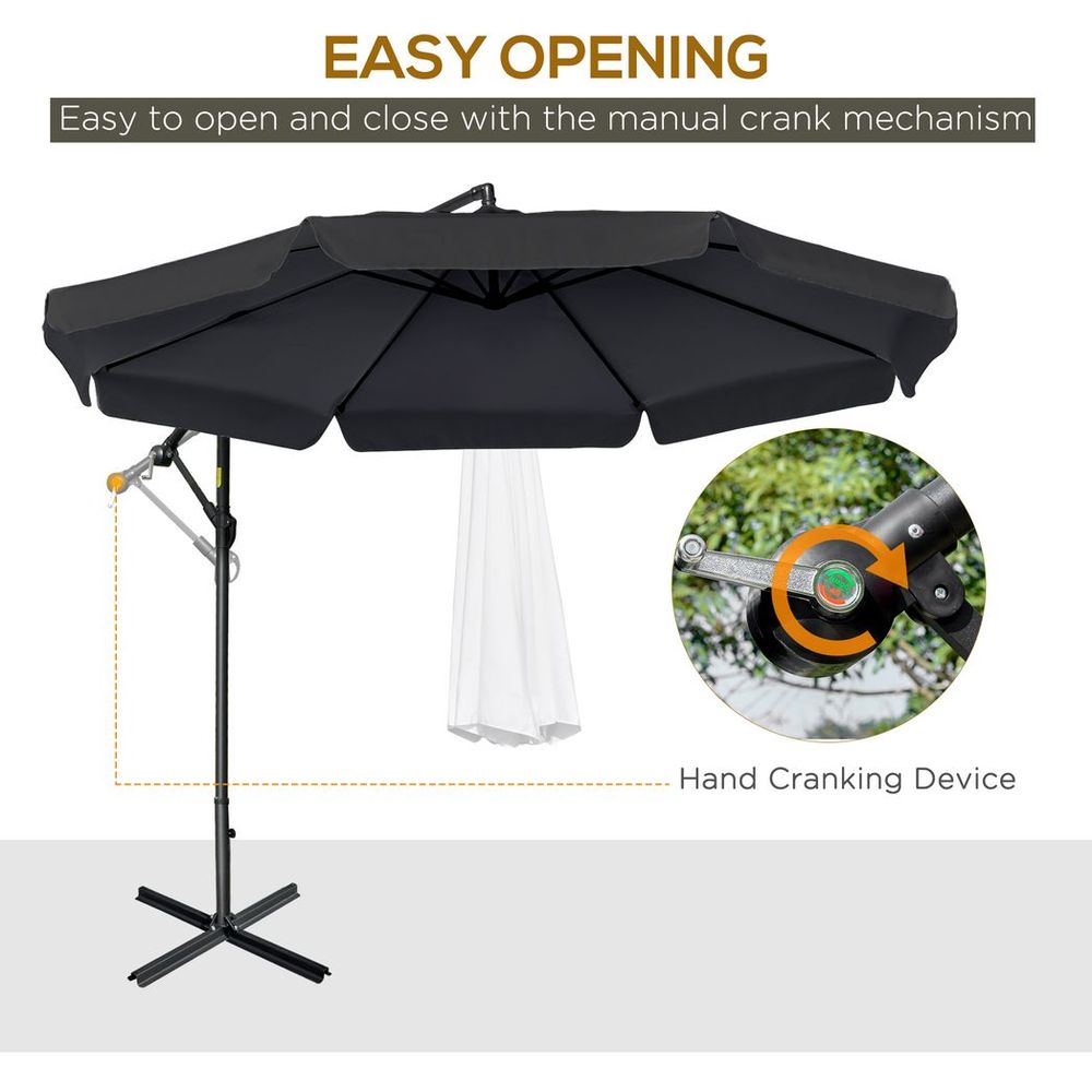 2.7m Garden Cantilever Banana Parasol Sun Shade w/ Crank, Black S0671149090