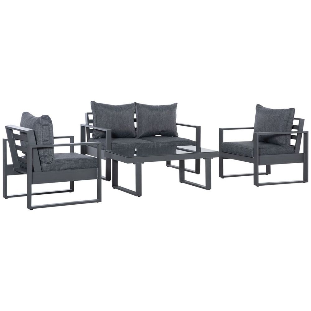 4 Piece Aluminium Outdoor Furniture Set w/ Table & Olefin Cushion Cover S0671149128