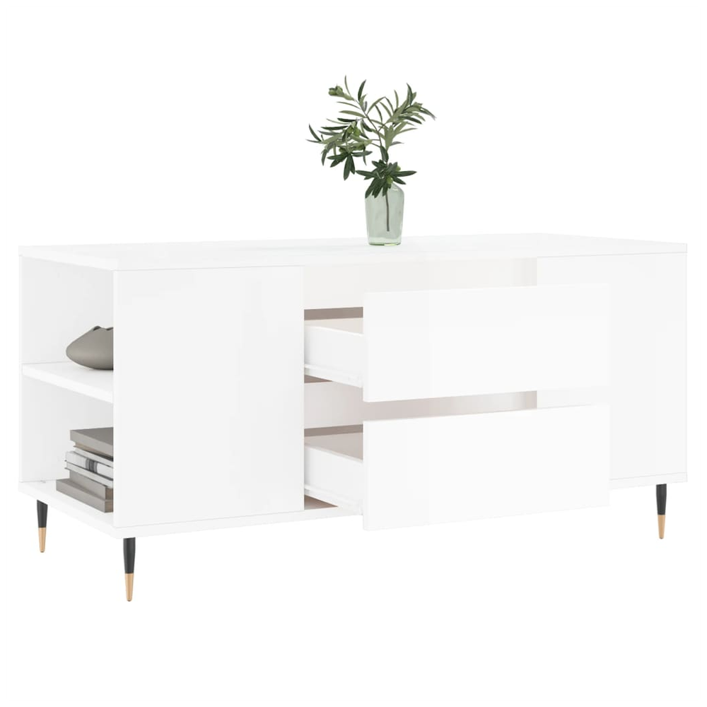 vidaXL Coffee Table High Gloss White 102x44.5x50 cm Engineered Wood S0671358156