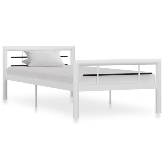 vidaXL Bed Frame White and Black Metal 90x200 cm V035874875