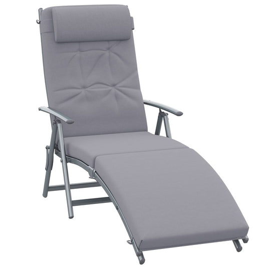 Outsunny Steel Frame Outdoor Garden Padded Sun Lounger w/ Pillow Grey S0671072120