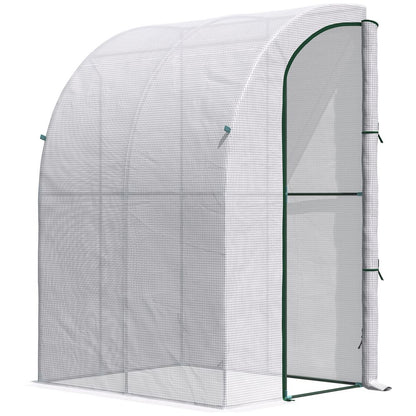 Outsunny Walk-In Lean to Wall Greenhouse w/ Zippered Door 143x118x212cm, White S0671255459