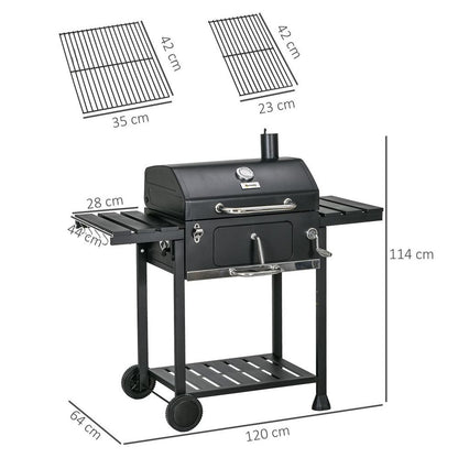 Charcoal BBQ Grill Smoker Trolley with Shelves, Bottle Opener and Wheels V0671440109