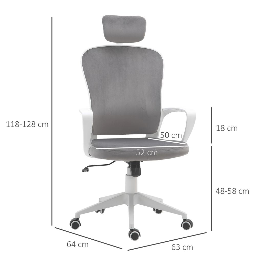 High-Back Office Chair Home Rocking w/ Wheel, Up-Down Headrest, Grey Vinsetto S0671080616