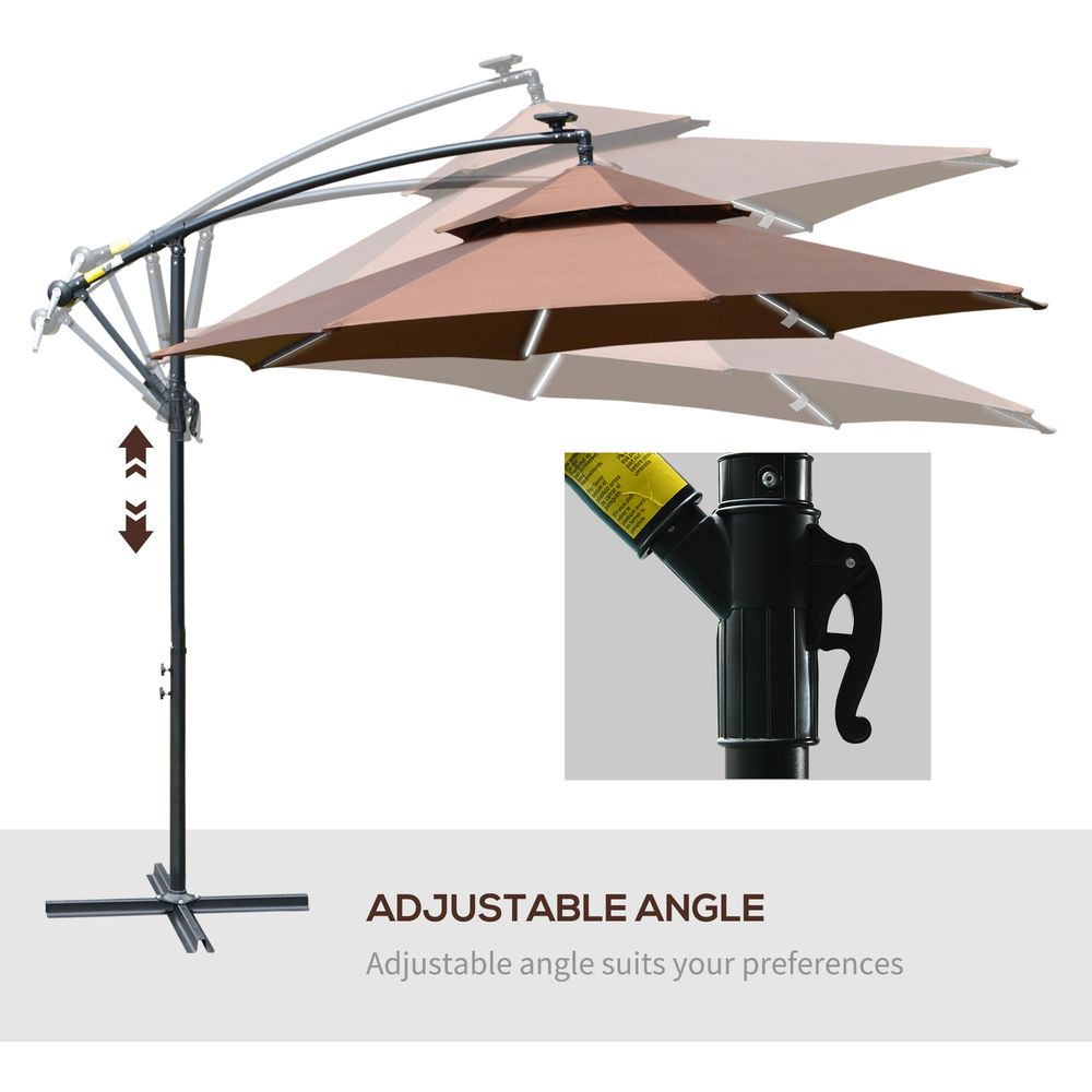 3m Cantilever Banana Parasol Double Roof, LED Solar lights, Crank, S0671072315