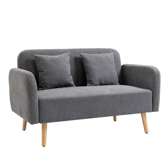 2-Seat Loveseat Sofa Chenille Fabric Upholstered Couch Rubberwood Legs, Grey S0671114635