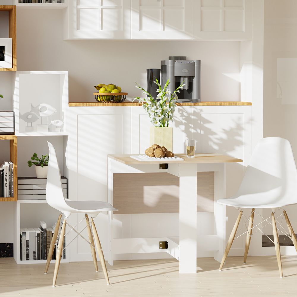 Drop Leaf Table Folding Dining Space Saving-Oak White Colour S0671071437