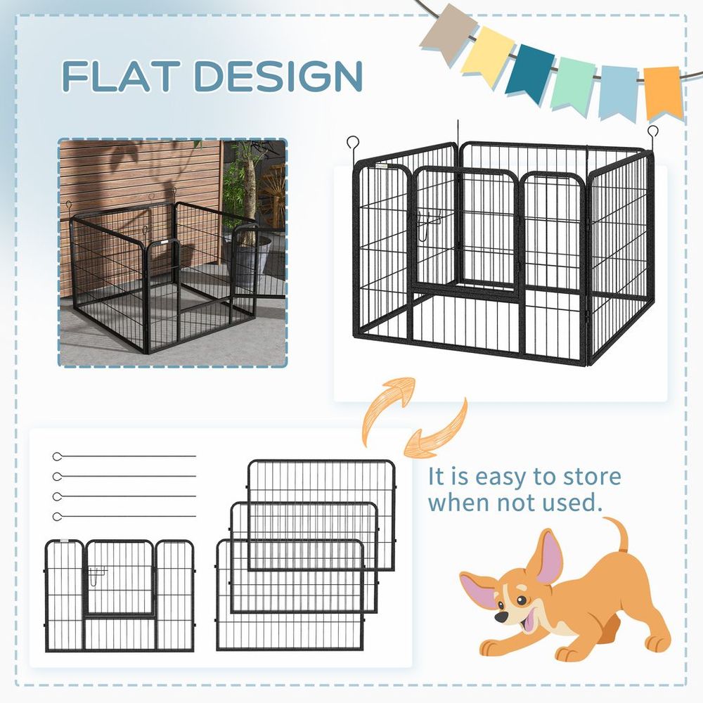 Pawhut Metal Pet Playpen Dog Kennel w/Door Latches In/Outdoor Use 82Lx82Wx60Hcm S0671346562