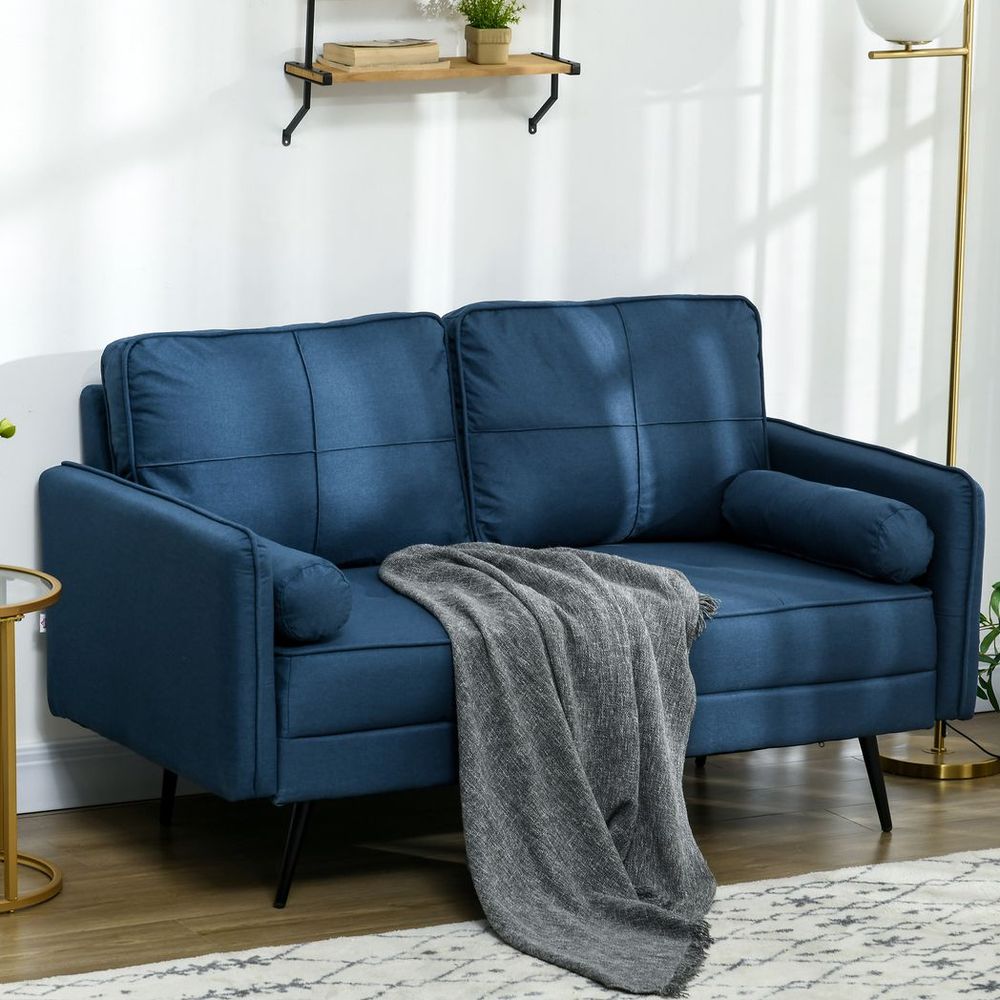 HOMCOM 2 Seater Sofa 143cm Modern Fabric Couch Back Cushions and Pillows, Blue S0671383612