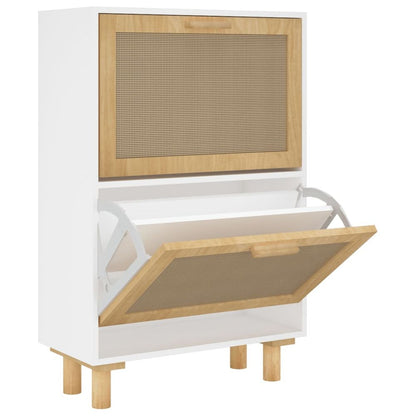 Shoe Cabinet White 52x25x80 cm Engineered Wood&Natural Rattan S0671090768