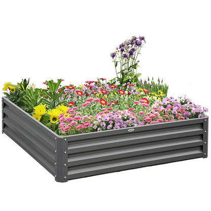 Outsunny Raised Garden Bed Metal Garden Flower Vegetable Planter Light Grey S0671391604