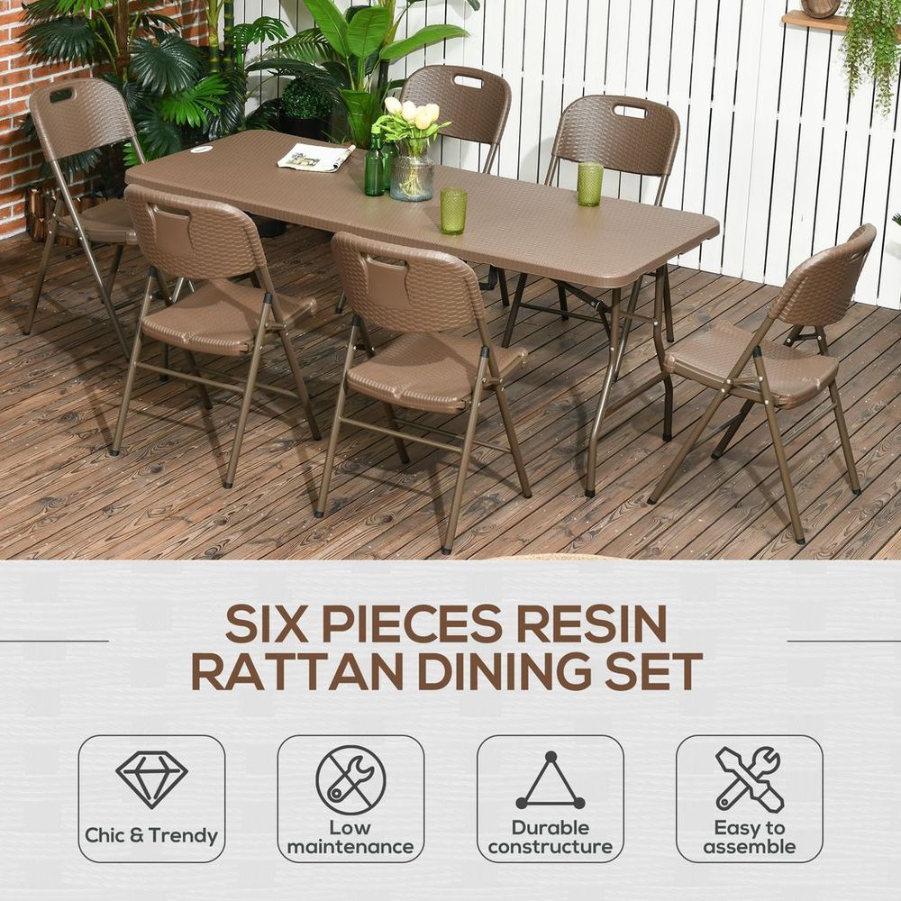 7 PCs HDPE Molding Design Resin Rattan Dining Set, Foldable Table & Chairs S0671114951