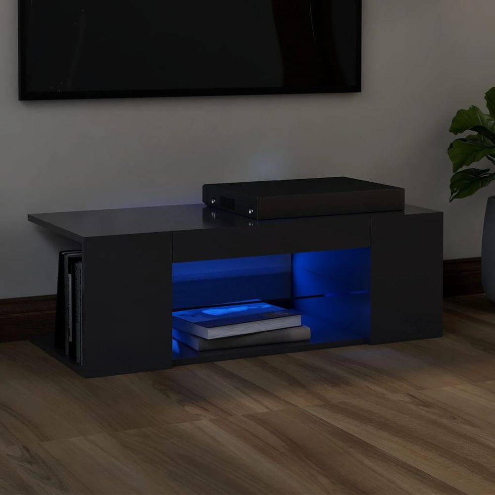 TV Cabinet with LED Lights Smoked Oak 90x39x30 cm V0671190292