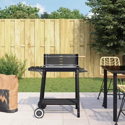 vidaXL Charcoal BBQ Grill with Wheels Black Steel S0671217688