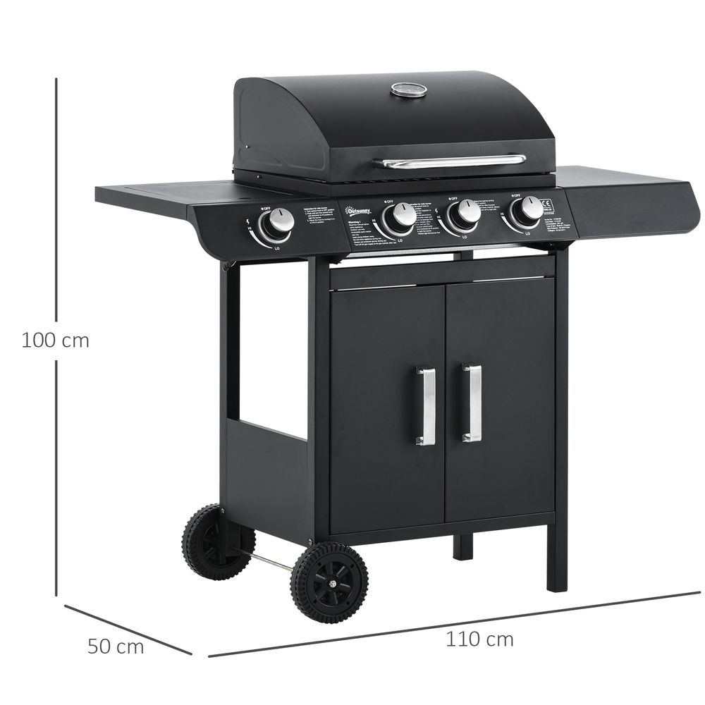 Deluxe Gas Burner Barbecue Grill 3+1 Burner BBQ Trolley 110x50x100cm S0671072005