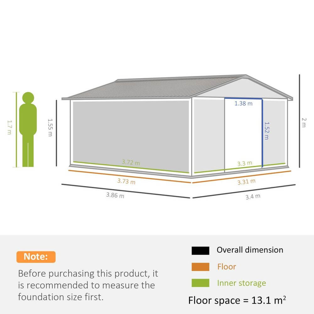 Garden Shed Storage Yard Store Door Metal Roof Tool Box Container 12.5ft x 11ft S0671115009