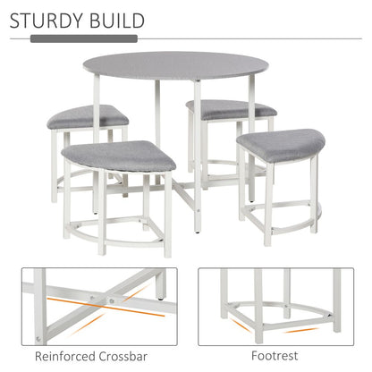 Modern Round Dining Table Set with 4 Upholstered Stools for Dining Room S0671079774