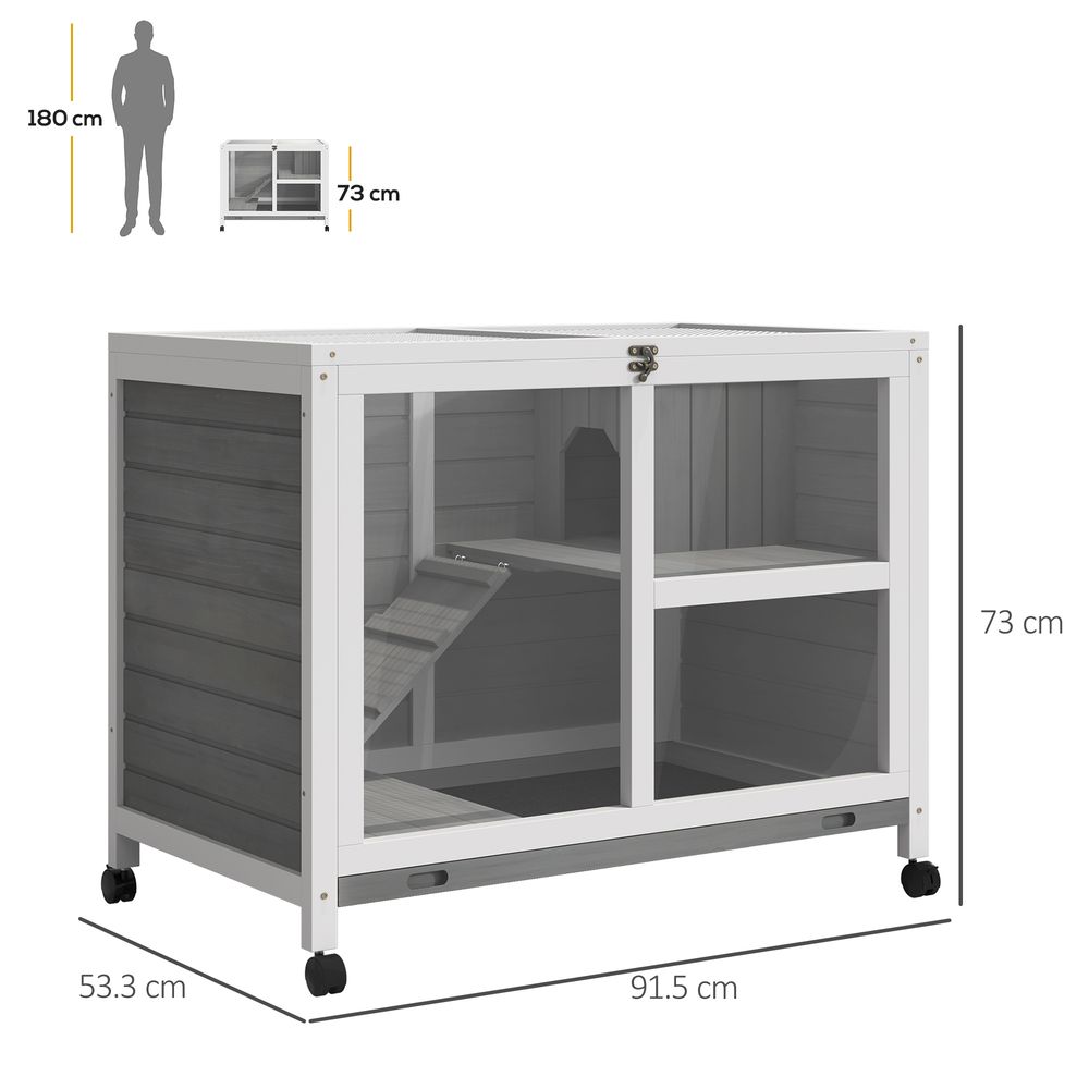 Wood Rabbit Hutch Bunny Cage Pet House Indoor W/ Tray Ramp, Grey Pawhut S0671081276