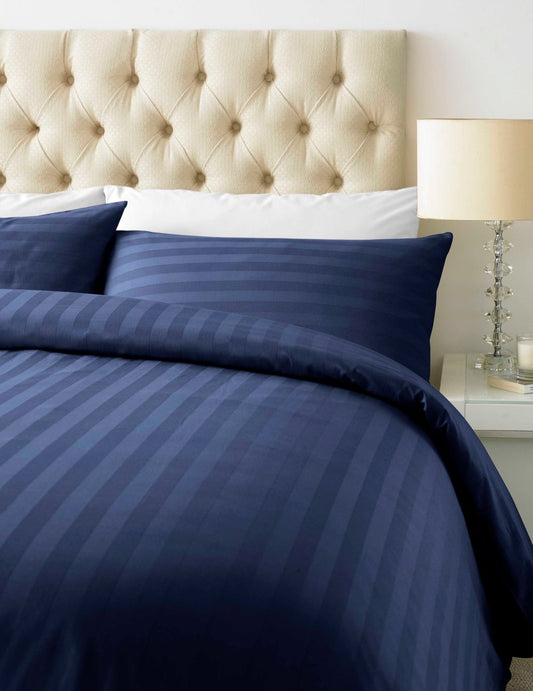 800 TC - Cotton Rich Satin Stripe Duvet Cover Set Navy V002541484