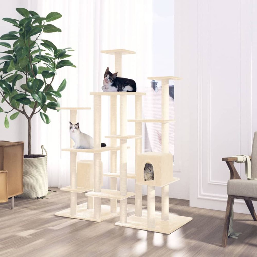 vidaXL Cat Tree with Sisal Scratching Posts Cream 145 cm S0671097567