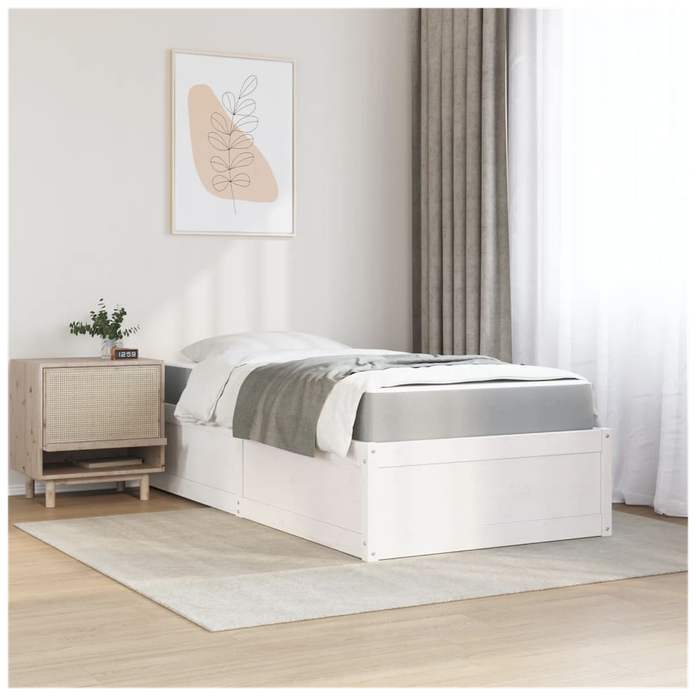 vidaXL Bed with Mattress White 100x200 cm Solid Wood Pine S0671489370