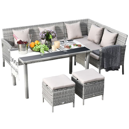 5 Pcs Rattan Wicker Furniture Patio Dining Table Stool Chaise Lounge Set S067941880