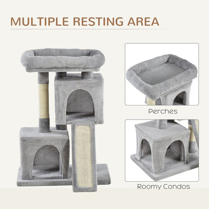 Cat Rest & Play Activity Tree w/ 2 House Cushion Perch Scratching Post Grey S0671071175