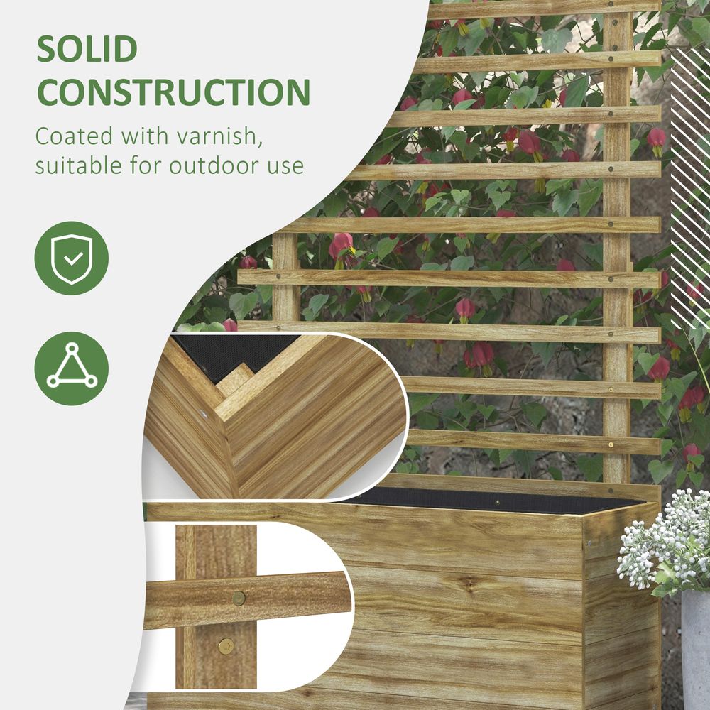 Outsunny Garden Wooden Trellis Planter Box Raised Bed w/ 4 Wheels, Natural S0671383585