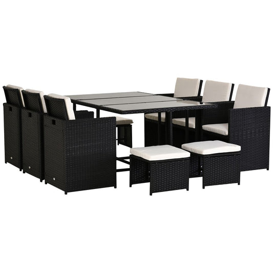 Rattan Dining Set, 11 PC-Black S067941546