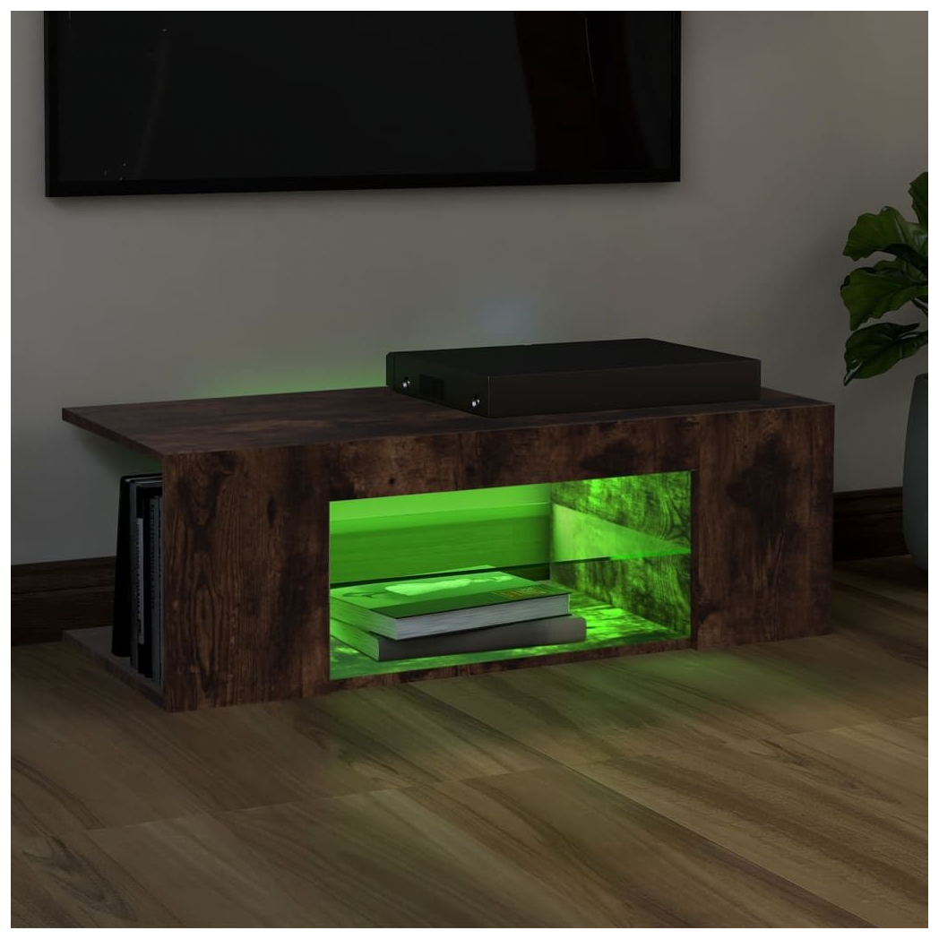 TV Cabinet with LED Lights Smoked Oak 90x39x30 cm S0671111131