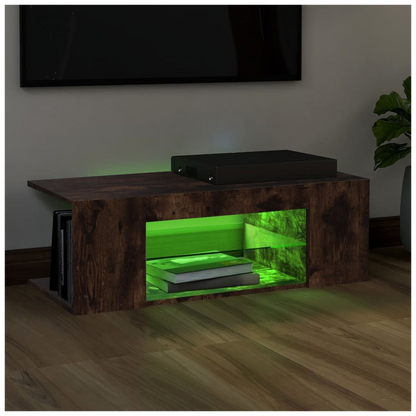 TV Cabinet with LED Lights Smoked Oak 90x39x30 cm S0671111131