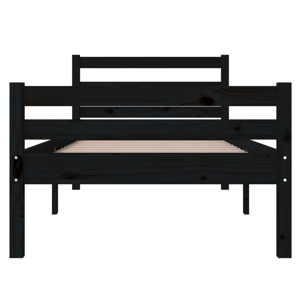 vidaXL Bed Frame Black Solid Wood 75x190 cm Small Single V0671036887