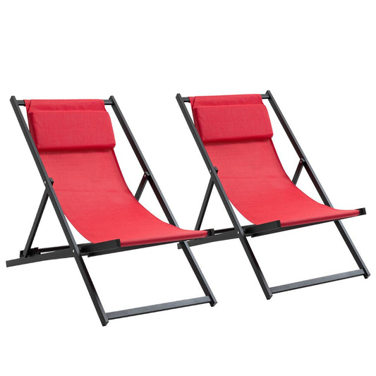 Outsunny Aluminium Frame Set Of 2 Folding Deck Chairs Wine Red S0671072141