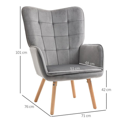 HOMCOM Modern Accent Chair Velvet-Touch Tufted Wingback Armchair Grey S0671080108