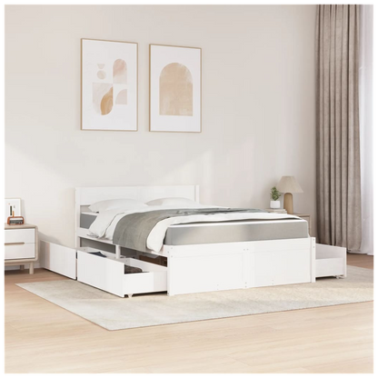 vidaXL Bed with Drawers and Mattress White 140x190 cm Solid Wood Pine S0671489417