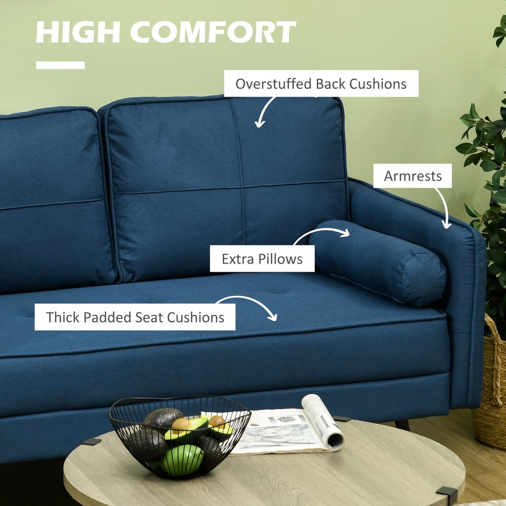 HOMCOM 2 Seater Sofa 143cm Modern Fabric Couch Back Cushions and Pillows, Blue S0671383612