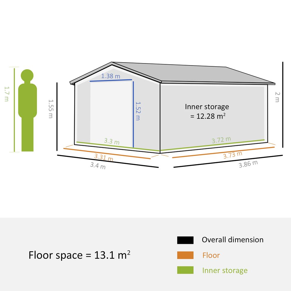 13ft x 11ft Outdoor Roofed Metal Storage Shed Foundation Vent & Doors Green S0671071891