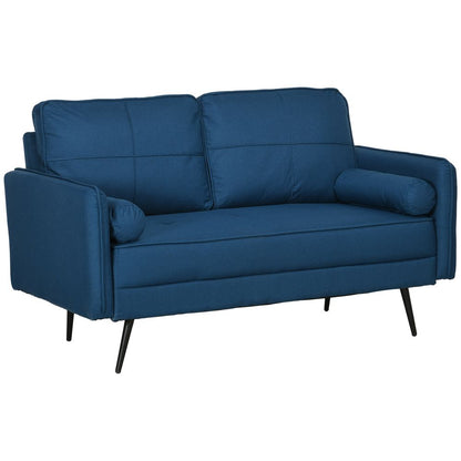 HOMCOM 2 Seater Sofa 143cm Modern Fabric Couch Back Cushions and Pillows, Blue S0671383612