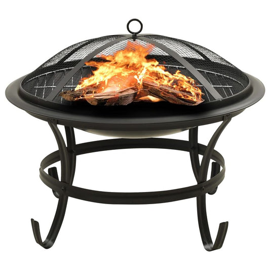 vidaXL 2-in-1 Fire Pit and BBQ with Poker 56x56x49 cm Steel V069824099