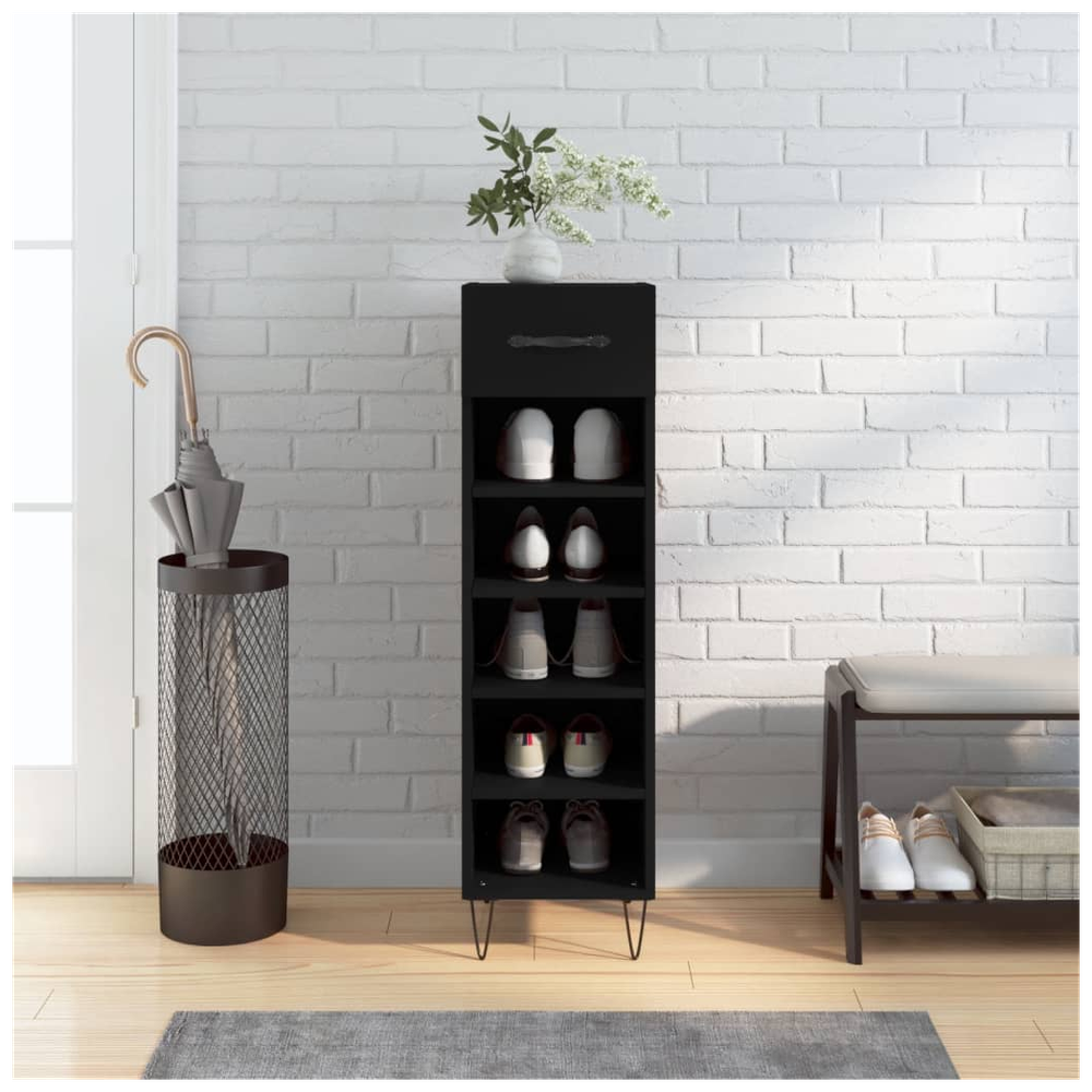 vidaXL Shoe Cabinet Black 30x35x105 cm Engineered Wood S0671259970