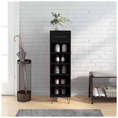 vidaXL Shoe Cabinet Black 30x35x105 cm Engineered Wood S0671259970