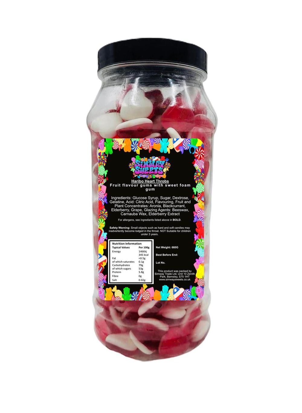 Heart Throbs Foam Gummy Jelly Heart Shaped Sweets Retro Sweets Gift Jar