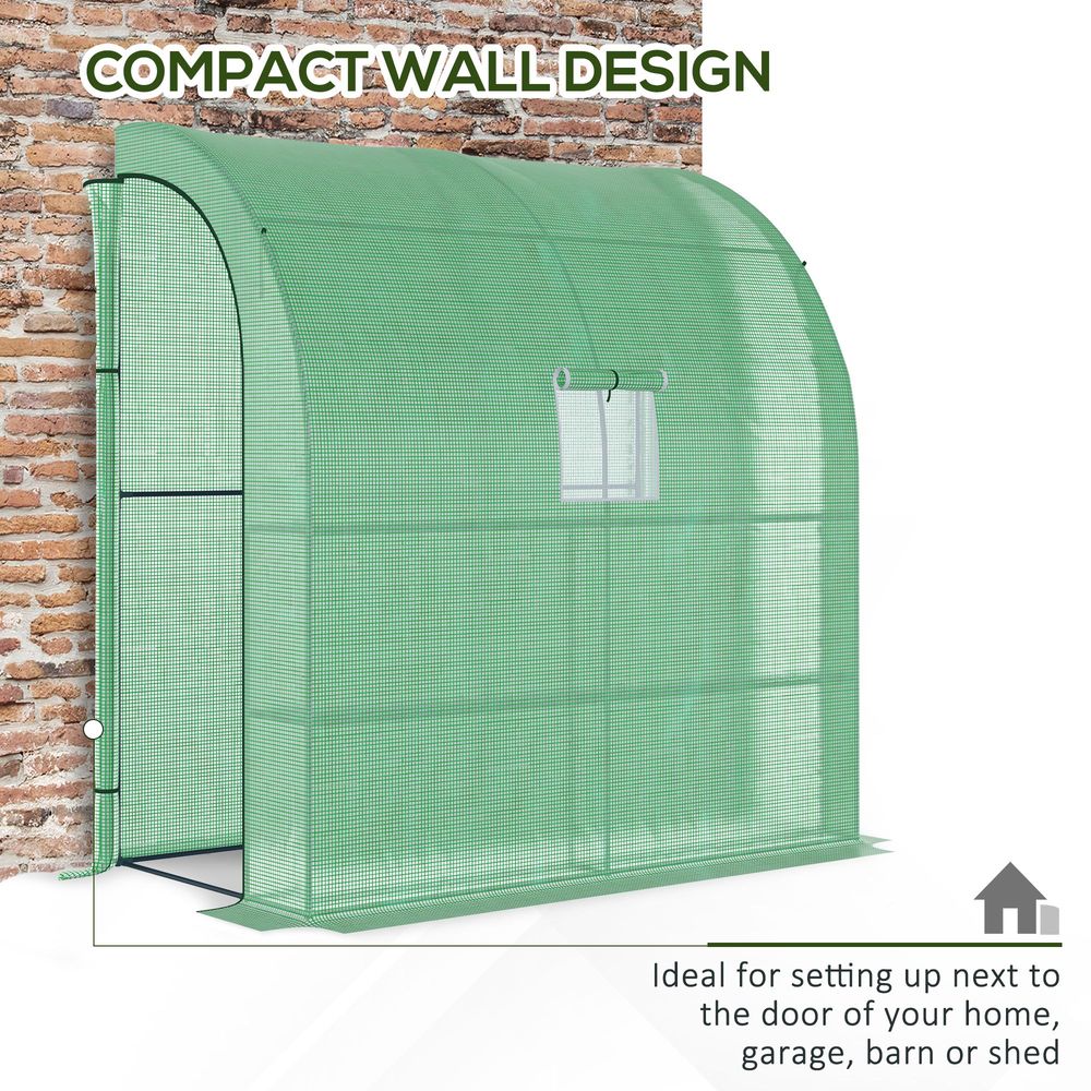 Walk-In Lean to Wall Greenhouse Window&Door 200Lx 100W x 215Hcm Green Outsunny S0671080208