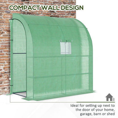 Walk-In Lean to Wall Greenhouse Window&Door 200Lx 100W x 215Hcm Green Outsunny S0671080208