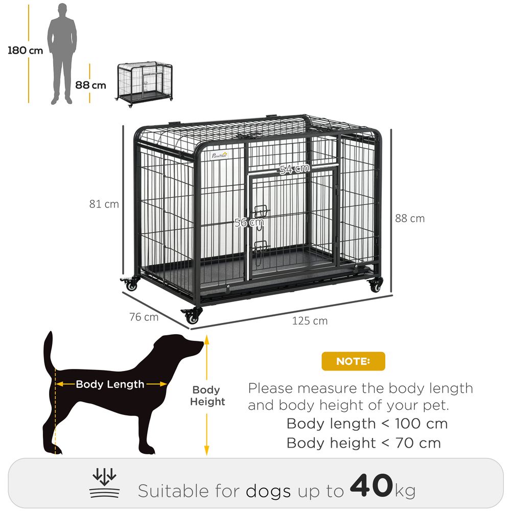 81x125cm Metal Dog Cage Kennel Locking Door & Wheels Extra Large Pets Pawhut S0671081088