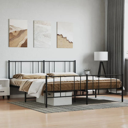 vidaXL Metal Bed Frame with Headboard and Footboard Black 200x200 cm S0671212744