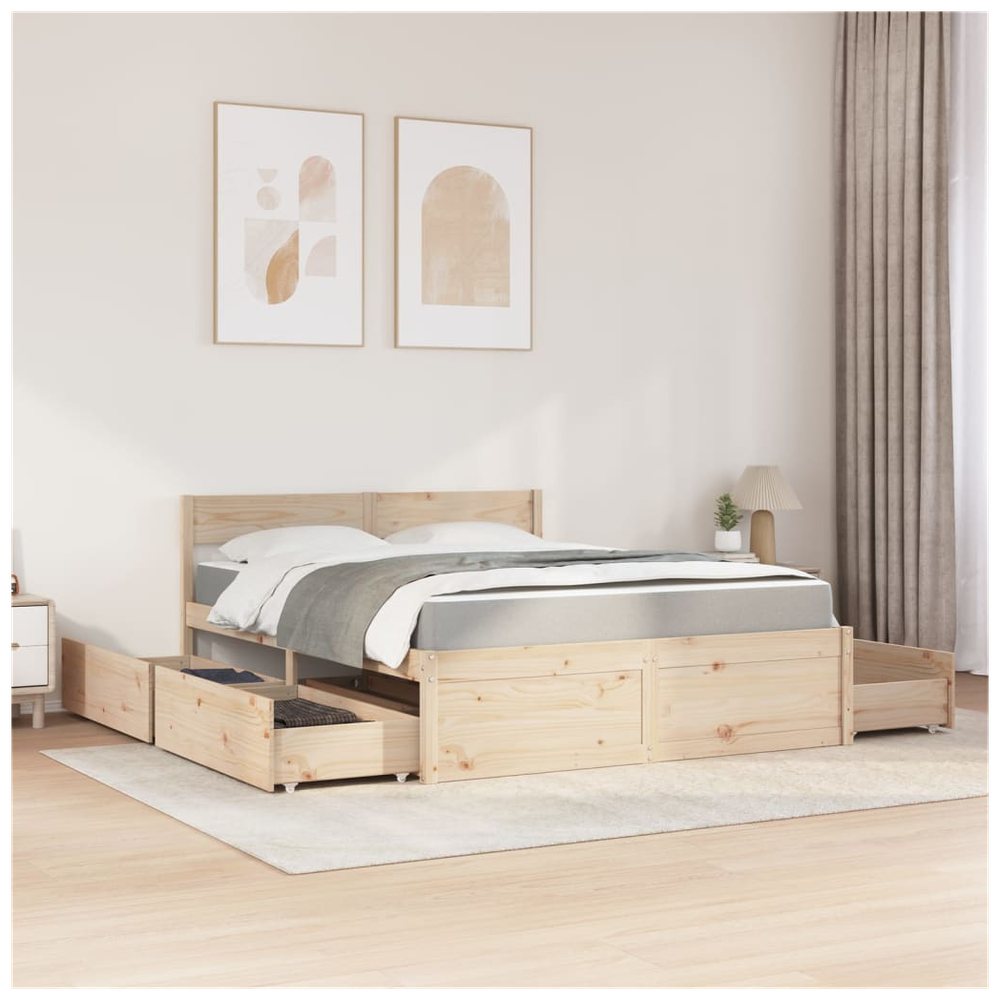 vidaXL Bed with Drawers and Mattress 160x200 cm Solid Wood Pine S0671489368