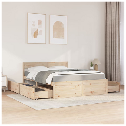 vidaXL Bed with Drawers and Mattress 160x200 cm Solid Wood Pine S0671489368